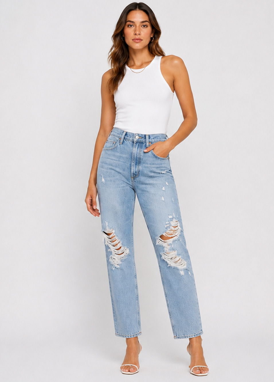 AGOLDE Jamie High Rise Classic Jeans W27 Light Wash Blue Distressed Straight Leg